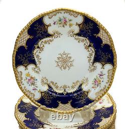 10 Coalport England Hand Painted Porcelain Dessert Plates, Cobalt Blue c. 1900