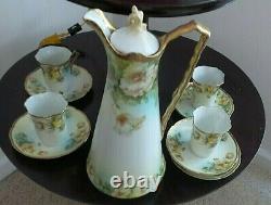 10 Piece Rs Prussia Royal Rudolstadt Hand Painted Porcelain Chocolate Set