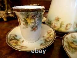 10 Piece Rs Prussia Royal Rudolstadt Hand Painted Porcelain Chocolate Set