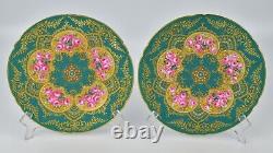 12 Copeland Jeweled Porcelain Plates Hand Painted Roses Raised Enamel and Gold