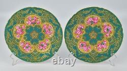 12 Copeland Jeweled Porcelain Plates Hand Painted Roses Raised Enamel and Gold