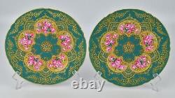 12 Copeland Jeweled Porcelain Plates Hand Painted Roses Raised Enamel and Gold