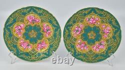 12 Copeland Jeweled Porcelain Plates Hand Painted Roses Raised Enamel and Gold