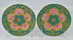 12 Copeland Jeweled Porcelain Plates Hand Painted Roses Raised Enamel and Gold