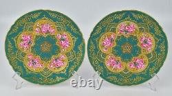 12 Copeland Jeweled Porcelain Plates Hand Painted Roses Raised Enamel and Gold