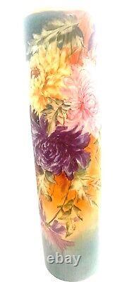 12 Cylinder Limoges France Chrysanthemum Hand Painted Vase