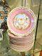 12 French Sevres Porcelain Hand Painted Pink Ground Color Plates, Circa 1850