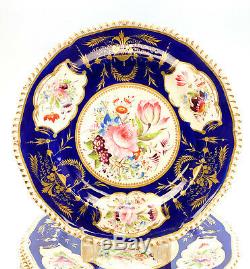 16 Derby England Porcelain Hand Painted Dinner Plates, circa 1820. Florals