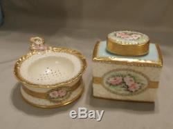 17 Piece Limoges Porcelain Hand Painted Gold Encrusted Moriage Pink Roses T&V