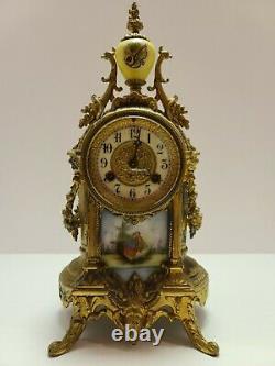 1800's WATERBURY French Victorian Style Mantel Clock with Hand Painted Porcelain