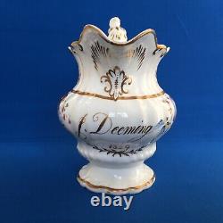 1839 Antique English Porcelain Hand Painted Birth/Christening Jug J Deeming 1839