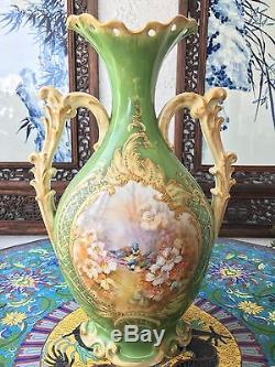 + 1890s BAYEUX PORCELAIN VASE! SIGNED! HAND-PAINTED BIRDS & FOREST! SEVRES GOLD+