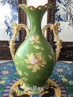 + 1890s BAYEUX PORCELAIN VASE! SIGNED! HAND-PAINTED BIRDS & FOREST! SEVRES GOLD+