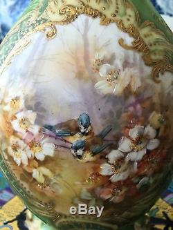 + 1890s BAYEUX PORCELAIN VASE! SIGNED! HAND-PAINTED BIRDS & FOREST! SEVRES GOLD+