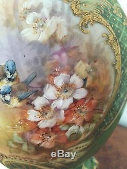 + 1890s BAYEUX PORCELAIN VASE! SIGNED! HAND-PAINTED BIRDS & FOREST! SEVRES GOLD+