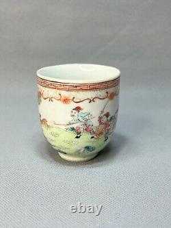 18c. Antique Chinese Export Hand-painted Porcelain Coffee Cup Hunting Scene Deer