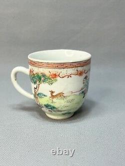 18c. Antique Chinese Export Hand-painted Porcelain Coffee Cup Hunting Scene Deer