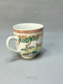 18c. Antique Chinese Export Hand-painted Porcelain Coffee Cup Hunting Scene Deer