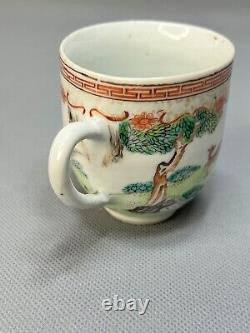 18c. Antique Chinese Export Hand-painted Porcelain Coffee Cup Hunting Scene Deer