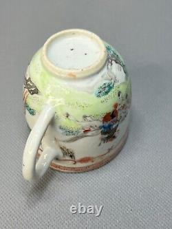 18c. Antique Chinese Export Hand-painted Porcelain Coffee Cup Hunting Scene Deer