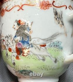 18c. Antique Chinese Export Hand-painted Porcelain Coffee Cup Hunting Scene Deer