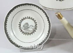 18th Century Chinese Export European Gilt Grisaille Porcelain Tea Pots & Saucer