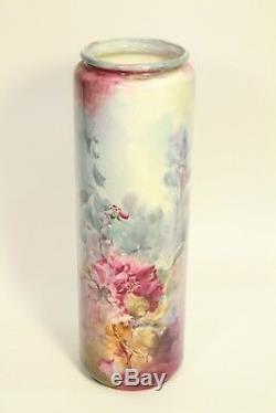 1912 Antique Bellek Willets Porcelain 16 Hand Painted Rose Vase Signed Frazier