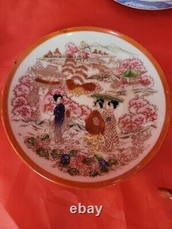 1919 Japanese Hand-painted Porcelain Kutani Geisha Landscape Tea Set