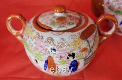 1919 Japanese Hand-painted Porcelain Kutani Geisha Landscape Tea Set