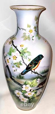 1920's Japanese Hand painted Noritake Porcelain Vase 15 bird and blossom