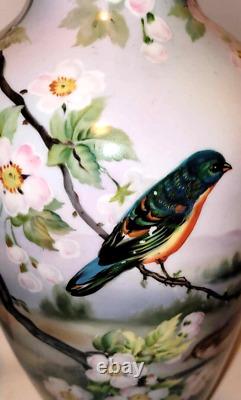 1920's Japanese Hand painted Noritake Porcelain Vase 15 bird and blossom