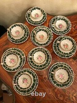 1950 Vintage 9 cups 9 saucers Cake Plates W. J Schmidt Porcelain Handpainted Set