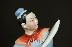 1960 China Republic Jingdezhen Porcelain Figurine Chinese Warrior w Sword Statue