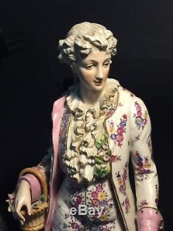 19C Antique Pair Germany / France Porcelain Hand Painted Figures Lady &Gentleman