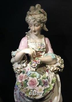 19C Antique Pair Germany / France Porcelain Hand Painted Figures Lady &Gentleman