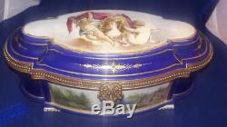 19C Sevres Choicy Porcelain Dresser Box Gilt & Hand Painted playing Cherubs