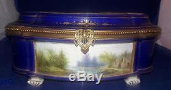 19C Sevres Choicy Porcelain Dresser Box Gilt & Hand Painted playing Cherubs