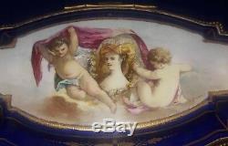 19C Sevres Choicy Porcelain Dresser Box Gilt & Hand Painted playing Cherubs