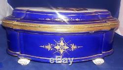 19C Sevres Choicy Porcelain Dresser Box Gilt & Hand Painted playing Cherubs