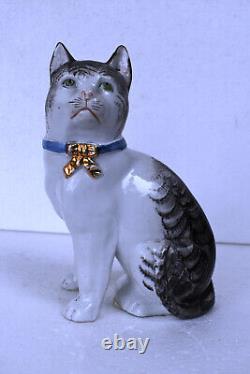 19Th Century Porcelain Cat Figurine Hand Painted Antique Statue Germany Decor