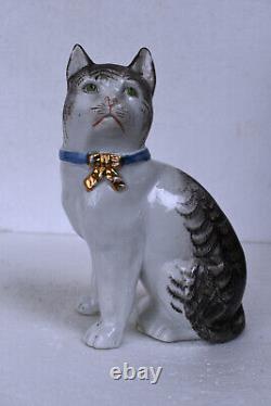 19Th Century Porcelain Cat Figurine Hand Painted Antique Statue Germany Decor