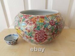 19th/20th Century Chinese Famille Rose Mille Fleurs Large Bowl/Brush Bowl, Marked