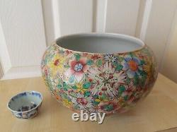 19th/20th Century Chinese Famille Rose Mille Fleurs Large Bowl/Brush Bowl, Marked