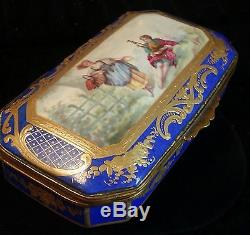 19th C French Russianger-Pouyat Porcelain Hand Painted Gilded Jewelry Vanity Box