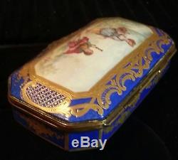 19th C French Russianger-Pouyat Porcelain Hand Painted Gilded Jewelry Vanity Box