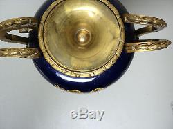 19th C. SEVRES Porcelain Hand Painted Urn, Cobalt & Gold, Ormolu Mount