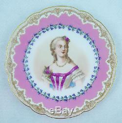 19th C Sevres Du Barry Hand Painted Porcelain Plate 9 3/8 (23.5 cm)