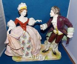 19th C. VOLKSTEDT DRESDEN GERMAN PORCELAIN DANCING COUPLE, HAND PAINTED MASSIVE