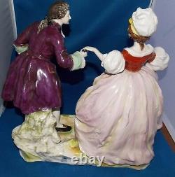 19th C. VOLKSTEDT DRESDEN GERMAN PORCELAIN DANCING COUPLE, HAND PAINTED MASSIVE