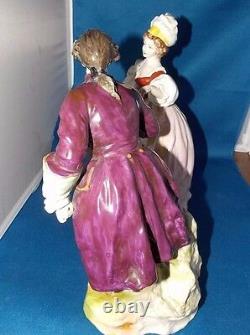 19th C. VOLKSTEDT DRESDEN GERMAN PORCELAIN DANCING COUPLE, HAND PAINTED MASSIVE